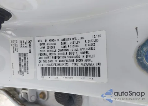 2017 Honda Accord Ex-L V6 z USA, uszkodzony, nr VIN 1HGCR3F83HA014273